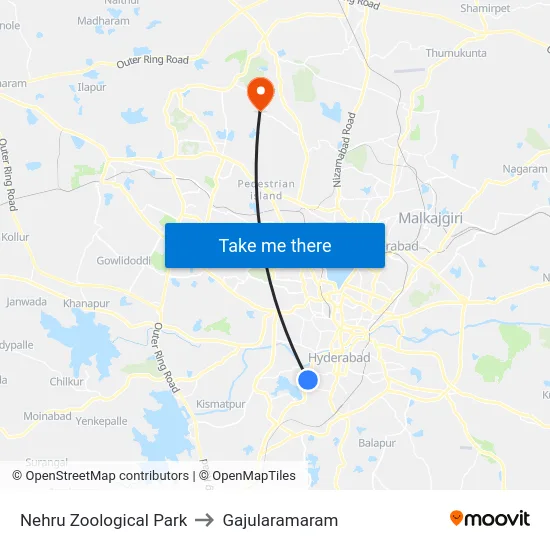 Nehru Zoological Park to Gajularamaram map