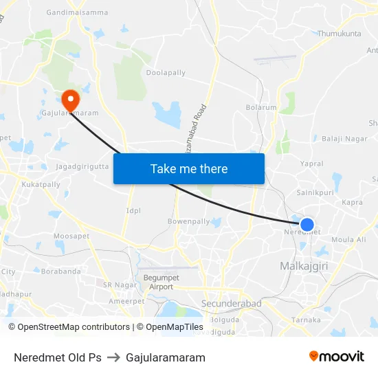 Neredmet Old Ps to Gajularamaram map