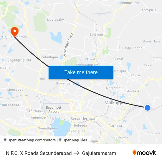 N.F.C. X Roads Secunderabad to Gajularamaram map