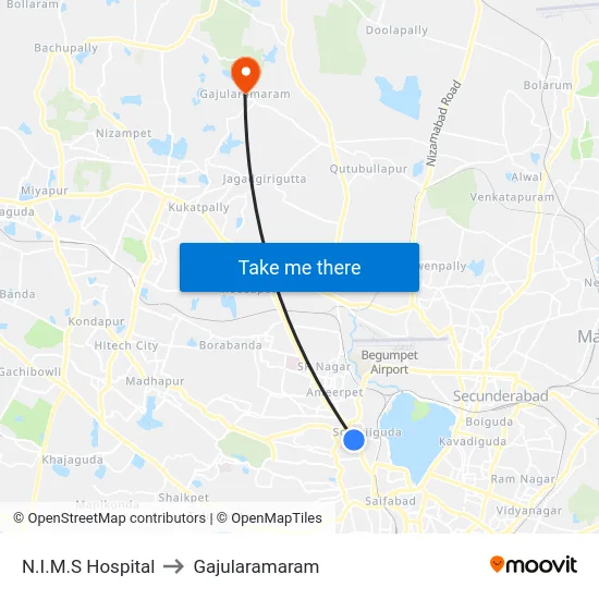N.I.M.S Hospital to Gajularamaram map