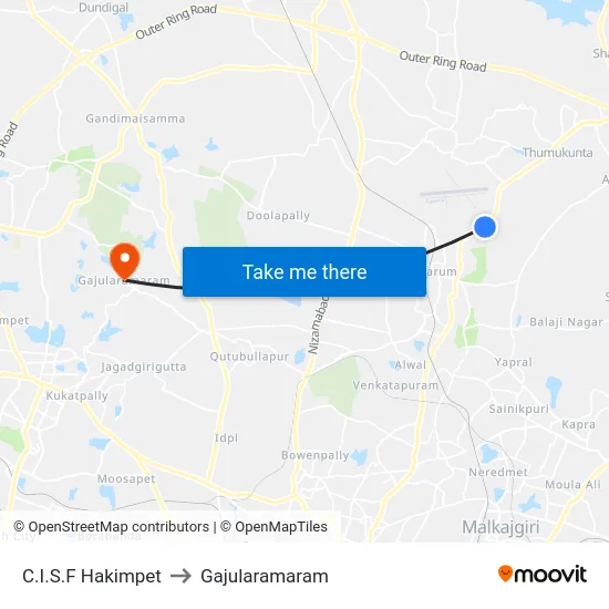 C.I.S.F Hakimpet to Gajularamaram map