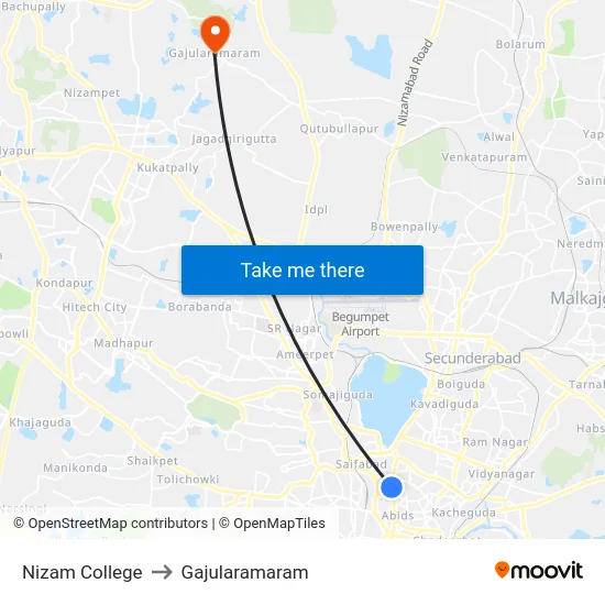 Nizam College to Gajularamaram map