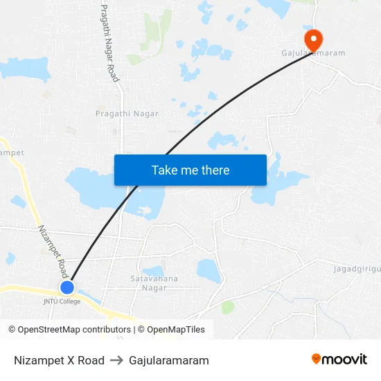 Nizampet X Road to Gajularamaram map