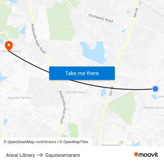 Alwal Library to Gajularamaram map