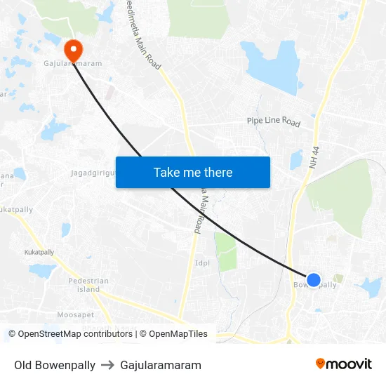 Old Bowenpally to Gajularamaram map