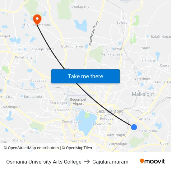 Osmania University Arts College to Gajularamaram map