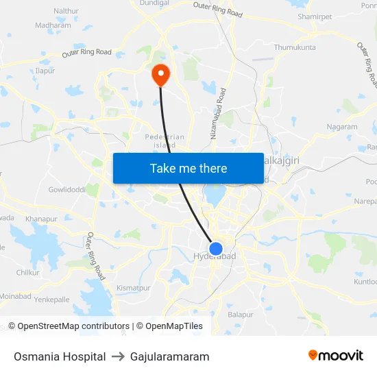 Osmania Hospital to Gajularamaram map