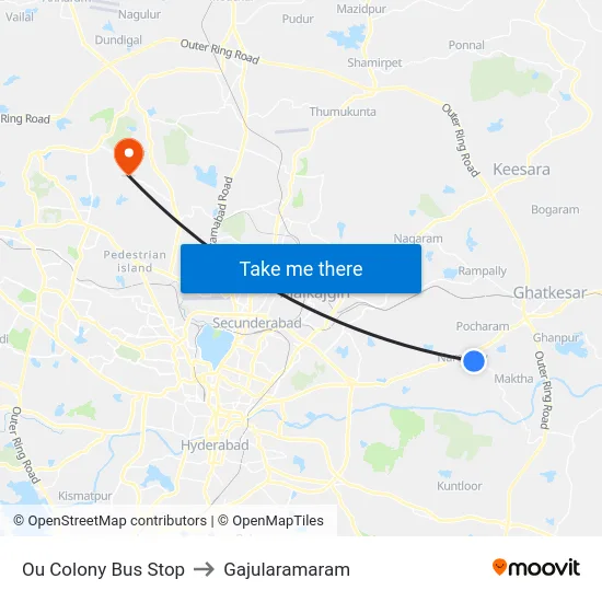 Ou Colony Bus Stop to Gajularamaram map