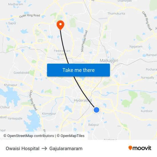 Owaisi Hospital to Gajularamaram map