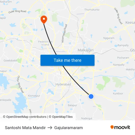 Santoshi Mata Mandir to Gajularamaram map