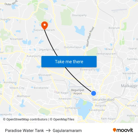 Paradise Water Tank to Gajularamaram map