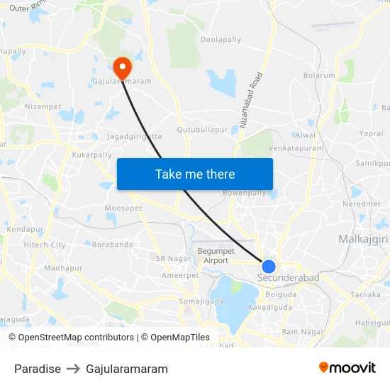 Paradise to Gajularamaram map