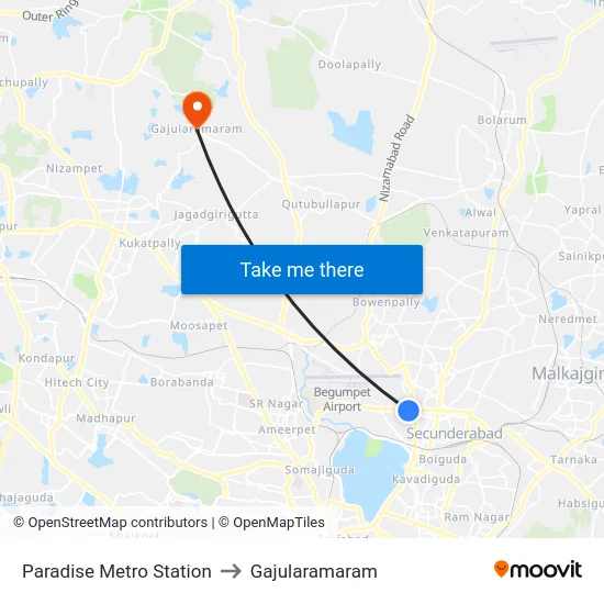 Paradise Metro Station to Gajularamaram map
