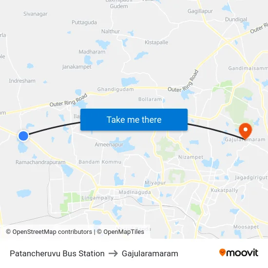 Patancheruvu Bus Station to Gajularamaram map