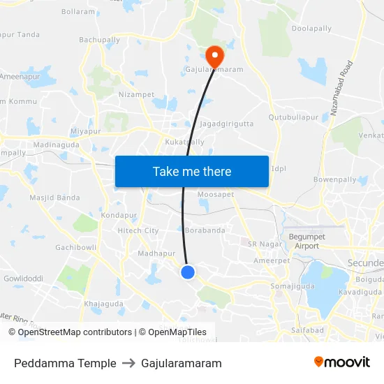 Peddamma Temple to Gajularamaram map