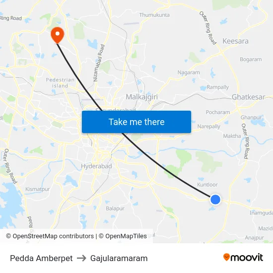 Pedda Amberpet to Gajularamaram map