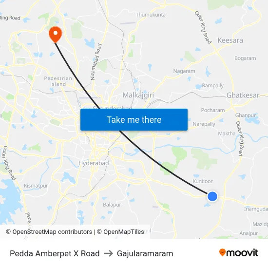 Pedda Amberpet X Road to Gajularamaram map