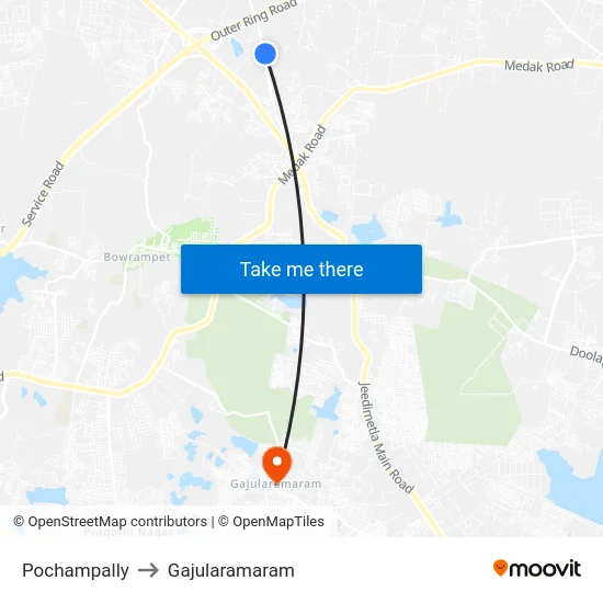 Pochampally to Gajularamaram map