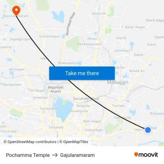 Pochamma Temple to Gajularamaram map