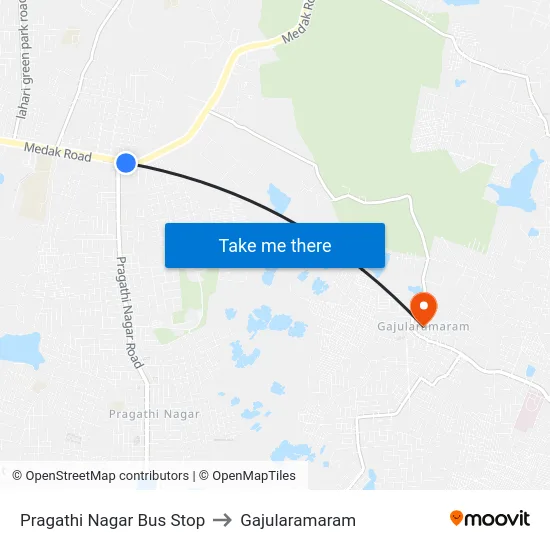 Pragathi Nagar Bus Stop to Gajularamaram map