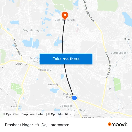 Prashant Nagar to Gajularamaram map
