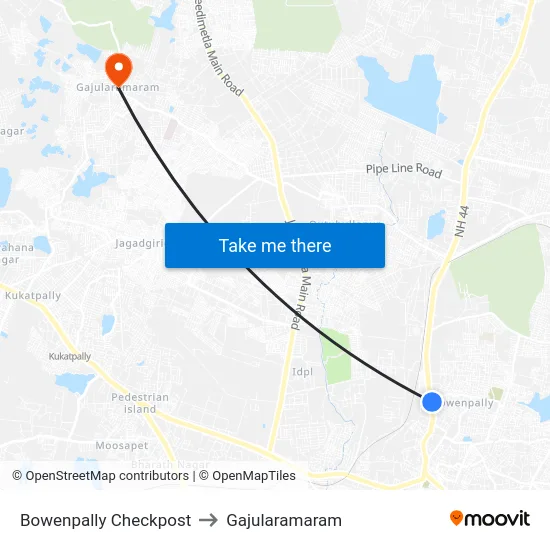 Bowenpally Checkpost to Gajularamaram map