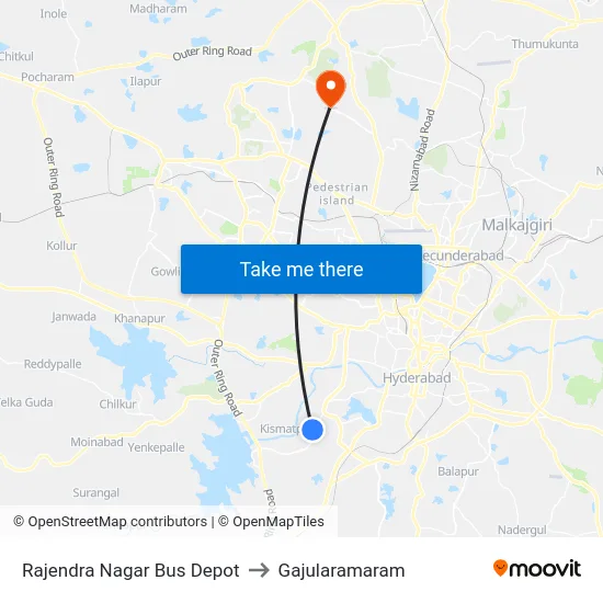 Rajendra Nagar Bus Depot to Gajularamaram map