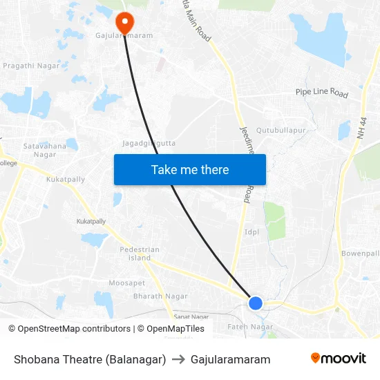 Shobana Theatre (Balanagar) to Gajularamaram map