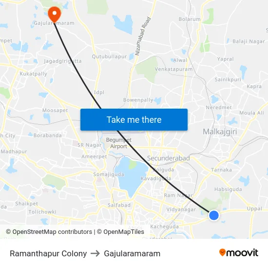 Ramanthapur Colony to Gajularamaram map