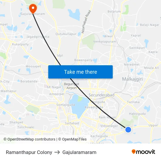 Ramanthapur Colony to Gajularamaram map