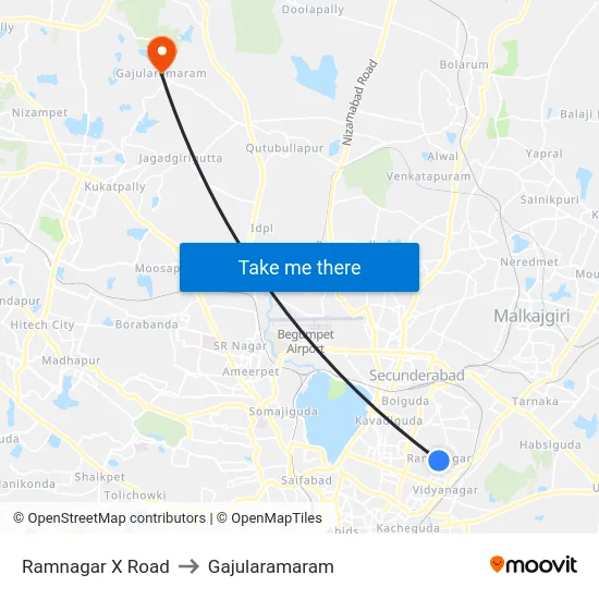 Ramnagar X Road to Gajularamaram map