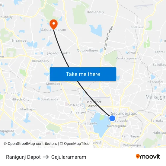 Ranigunj Depot to Gajularamaram map