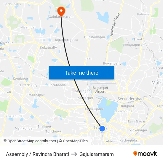 Assembly / Ravindra Bharati to Gajularamaram map