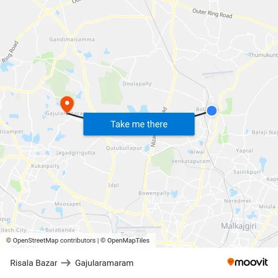 Risala Bazar to Gajularamaram map