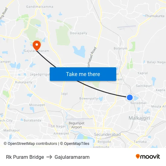 Rk Puram Bridge to Gajularamaram map