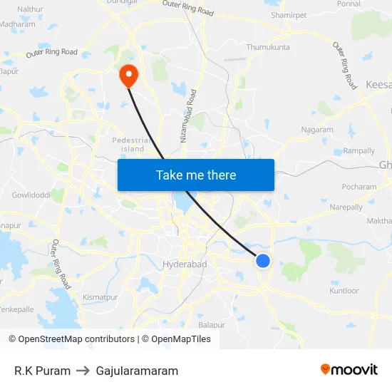 R.K Puram to Gajularamaram map