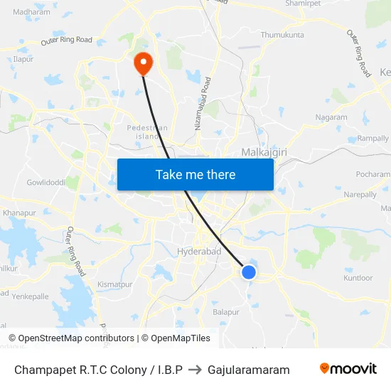 Champapet R.T.C Colony / I.B.P to Gajularamaram map
