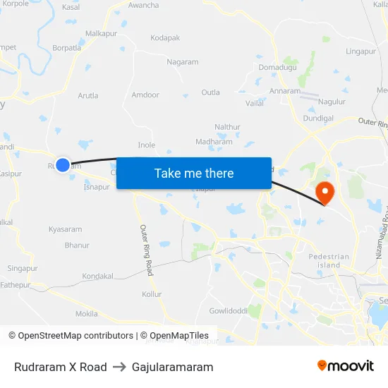 Rudraram X Road to Gajularamaram map