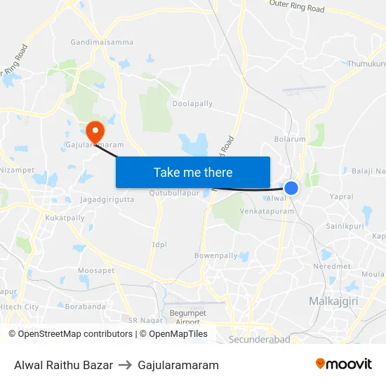 Alwal Raithu Bazar to Gajularamaram map