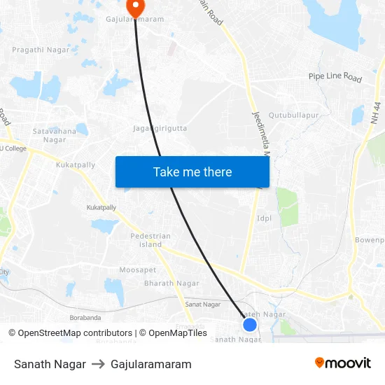 Sanath Nagar to Gajularamaram map