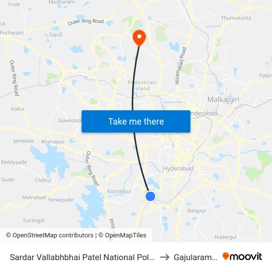 Sardar Vallabhbhai Patel National Police Academy to Gajularamaram map