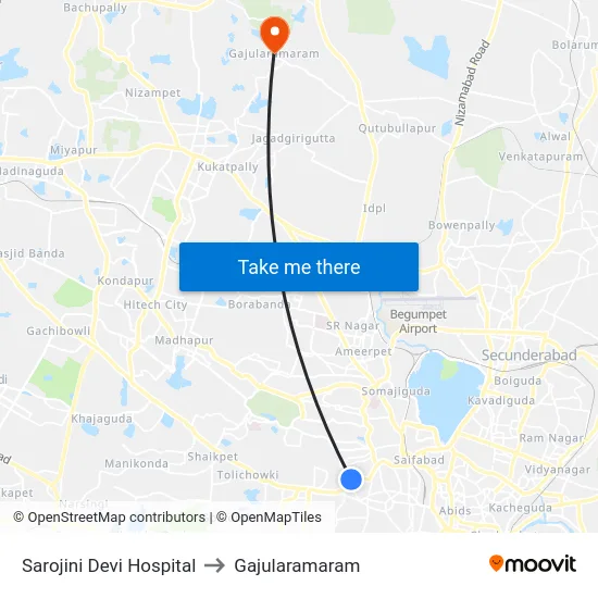Sarojini Devi Hospital to Gajularamaram map
