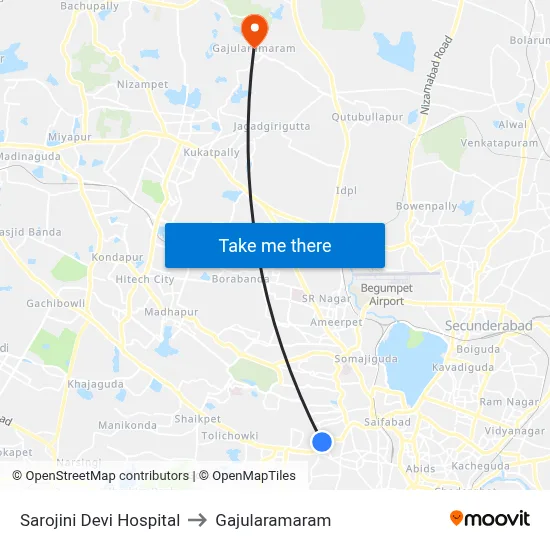 Sarojini Devi Hospital to Gajularamaram map