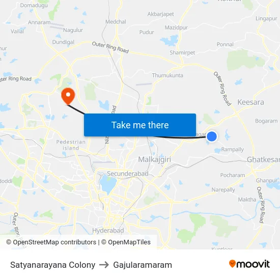 Satyanarayana Colony to Gajularamaram map