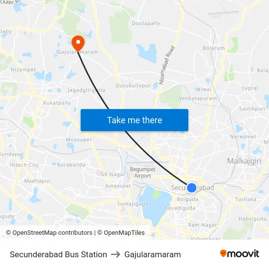 Secunderabad Bus Station to Gajularamaram map