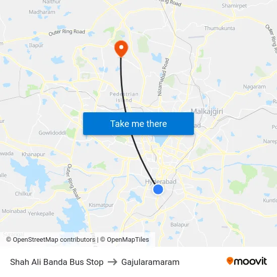 Shah Ali Banda Bus Stop to Gajularamaram map