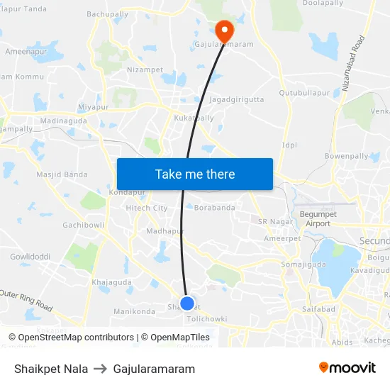 Shaikpet Nala to Gajularamaram map