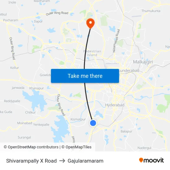 Shivarampally X Road to Gajularamaram map