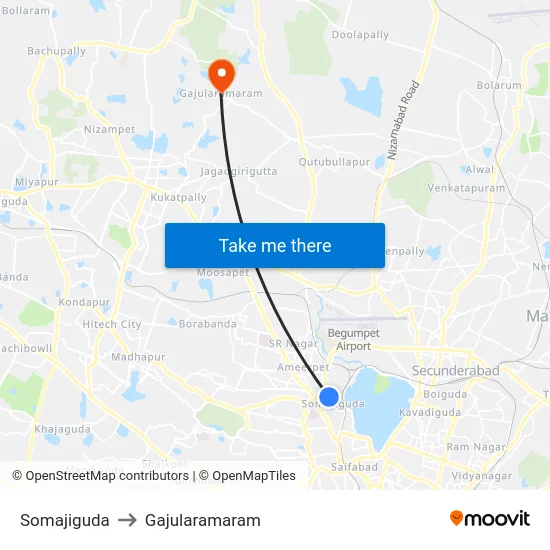 Somajiguda to Gajularamaram map
