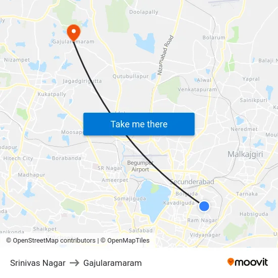 Srinivas Nagar to Gajularamaram map